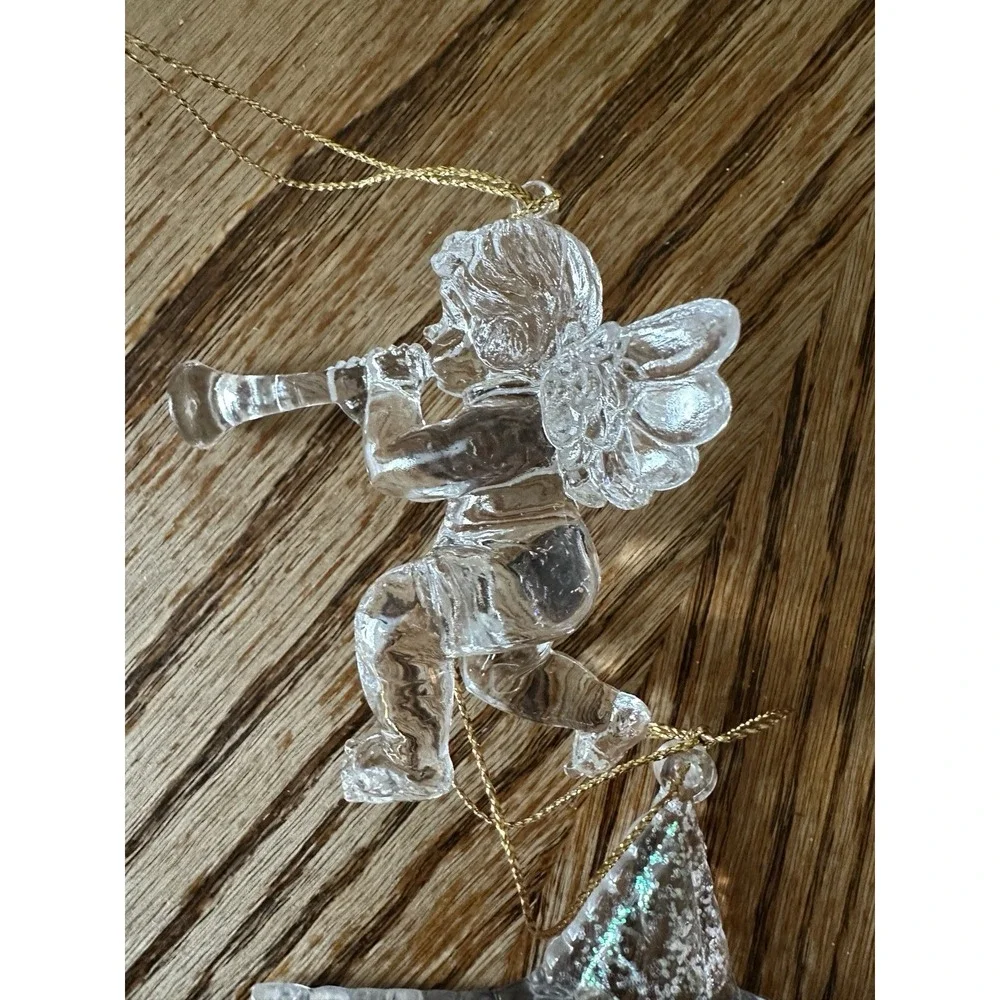 Vintage Christmas Ornaments Heart‎ Cherub Angel Tree Clear Acrylic Lot Of 5